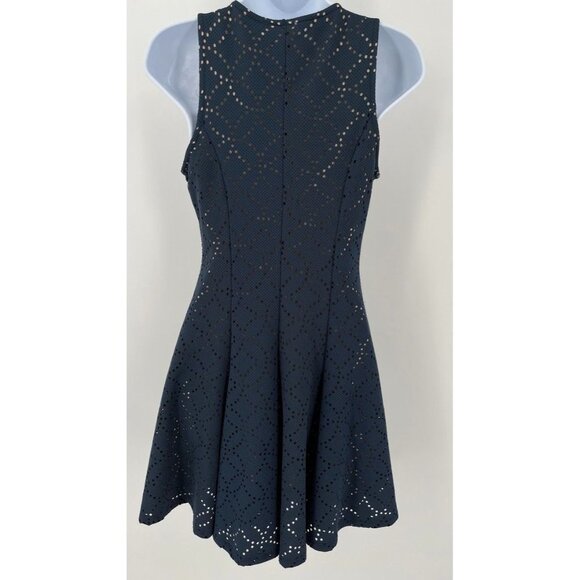 Francesca’s Collection Bird Cage Label Navy and Tan Dress Small A Line Lined - Picture 5 of 8